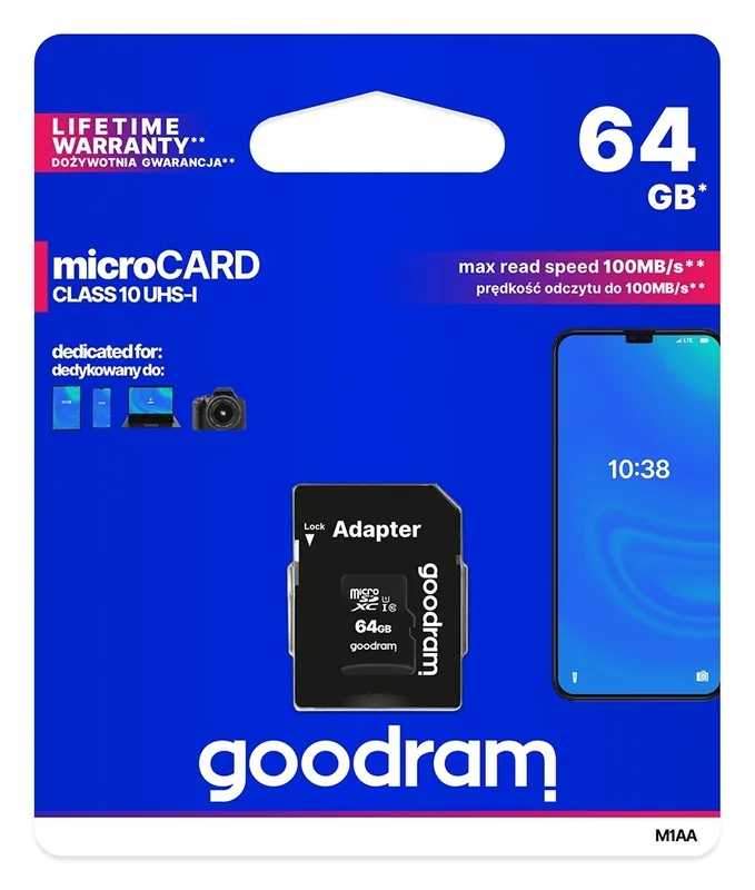 Karta micro-SD HC 64GB+ada.SD CL10 UHS-I Bestseller