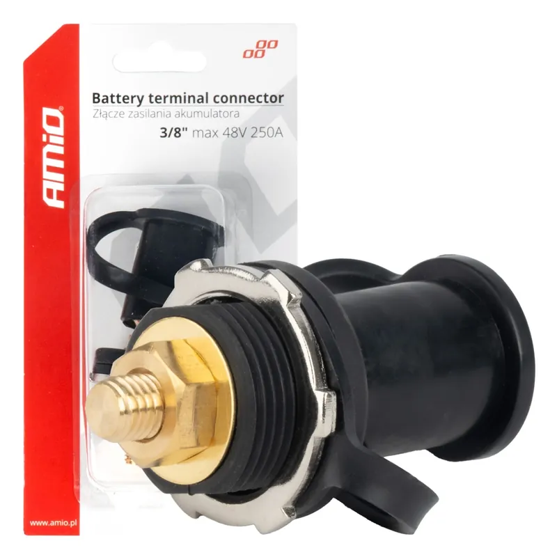 Złącze zasilania akumulatora czarne minus z zaślepką 3/8 M10 12V 24V 48V 250A AMIO-03813 Wybór klientów